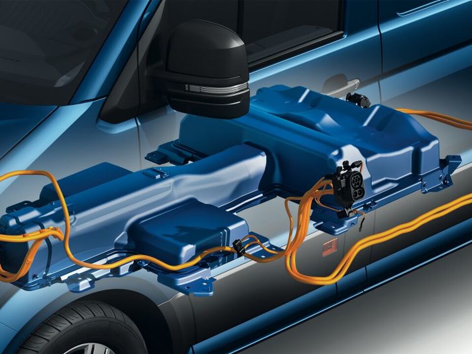 Uma ilustração da bateria da carrinha elétrica Volkswagen e-Crafter.