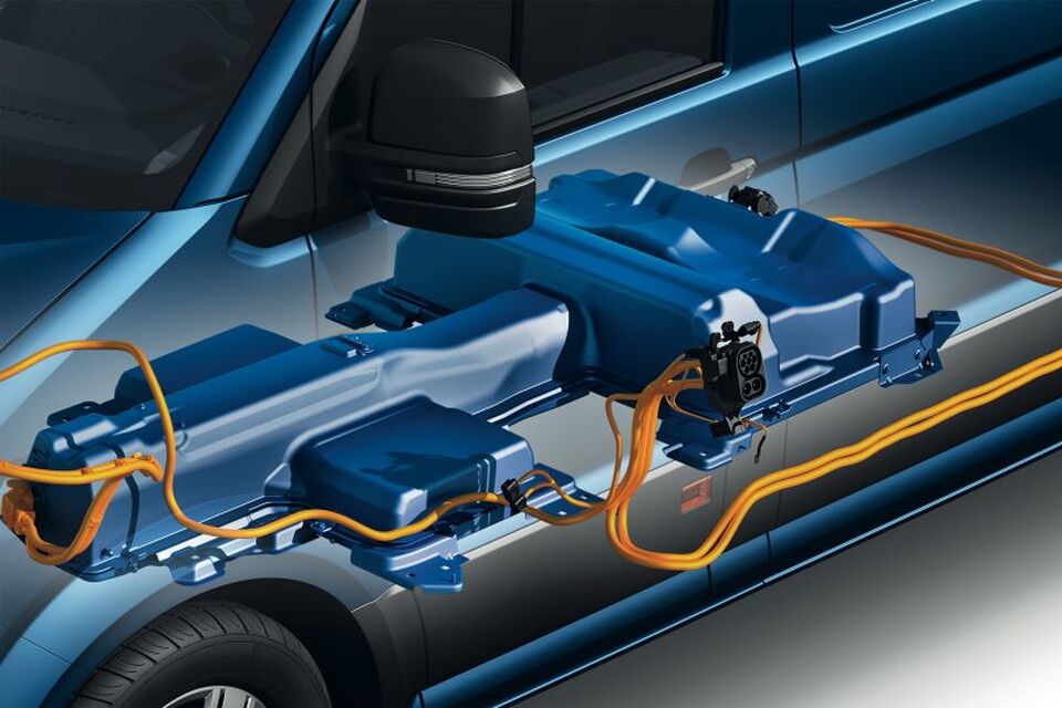 Uma ilustração da bateria da carrinha elétrica Volkswagen e-Crafter.