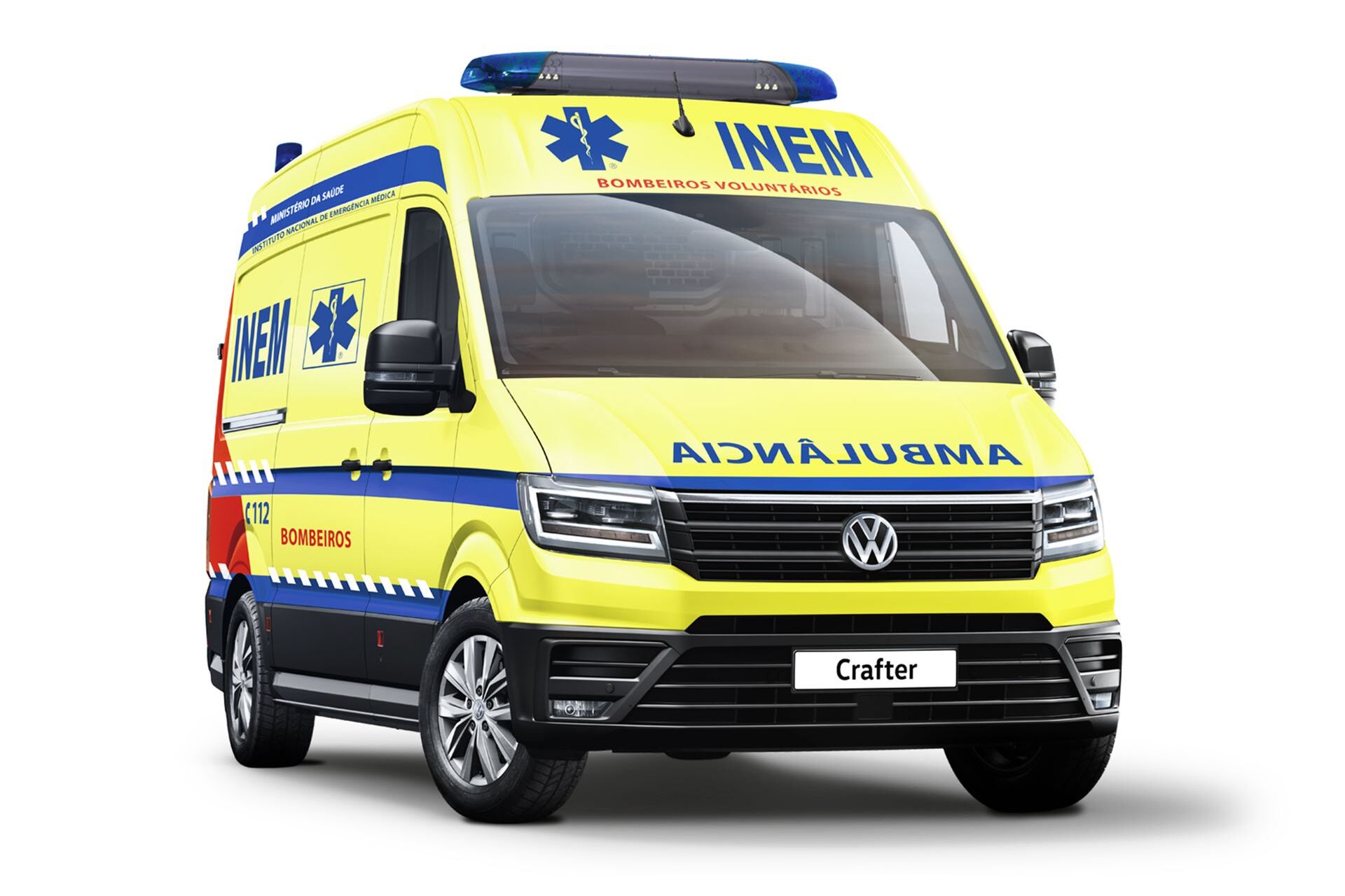 Carrinha comercial VW Crafter adaptada para Ambulância do INEM.