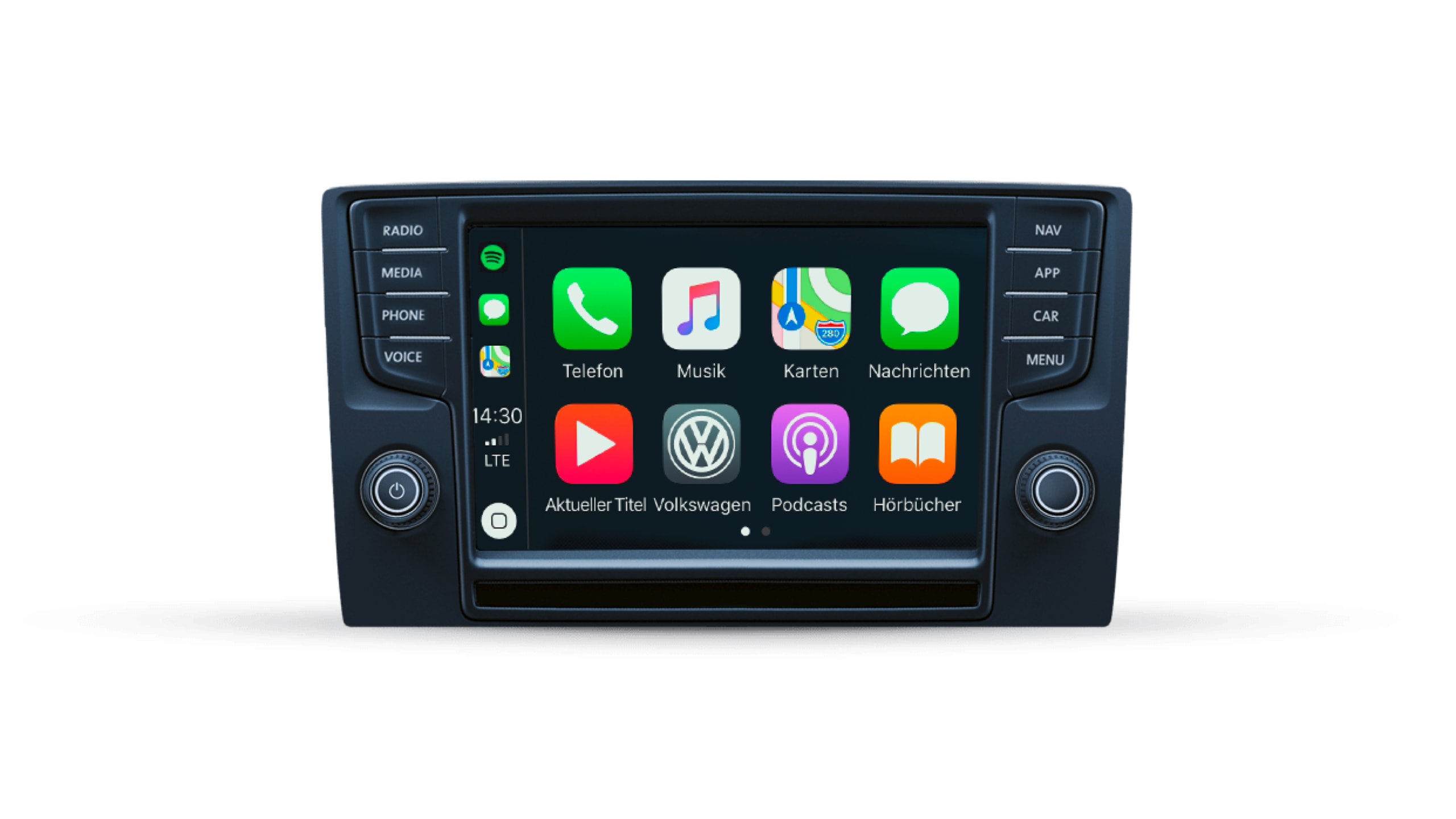 O ecrã Car-Net App Connect da Volkswagen ao detalhe.