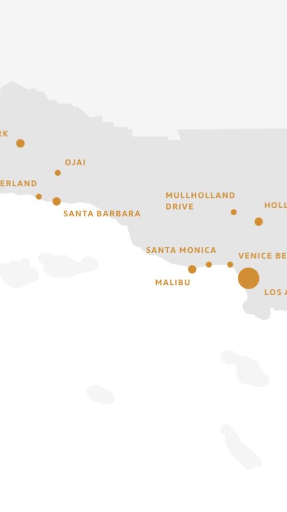 Um mapa ilustrado do estado da Califórnia.